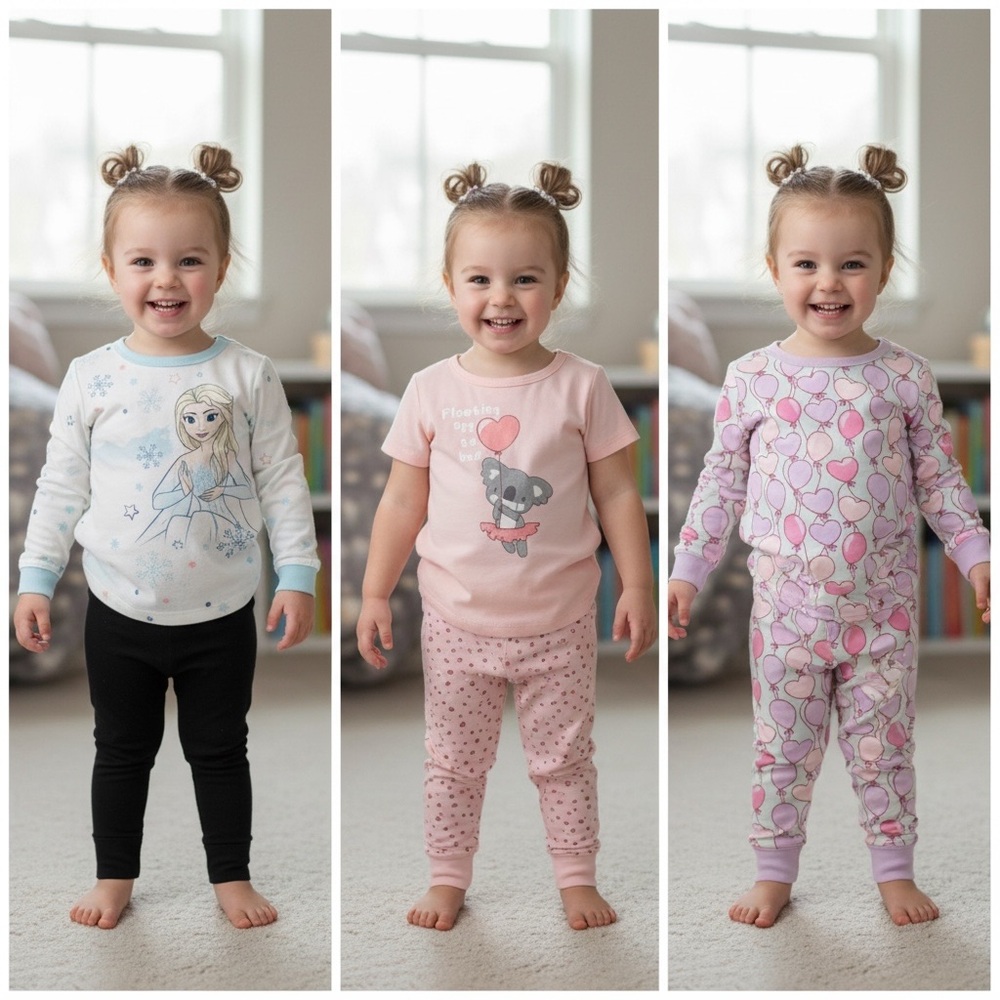 Kids Pajamas Set - Pink, White, Black
